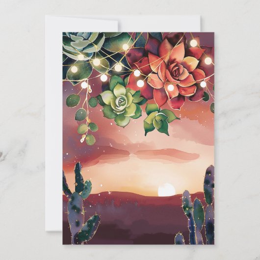 Invitation Beau succulent Cactus Sunset Mariage (Dos)