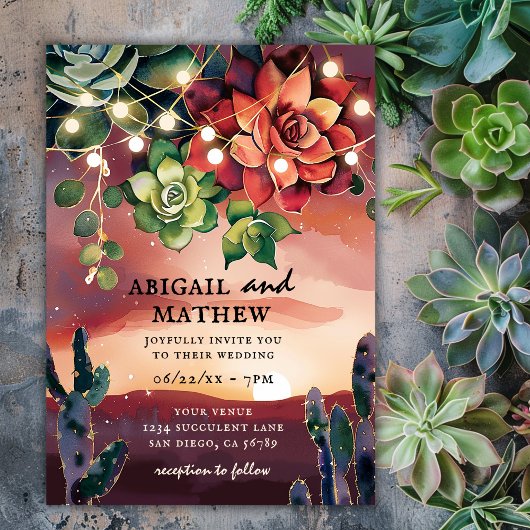 Invitation Beau succulent Cactus Sunset Mariage