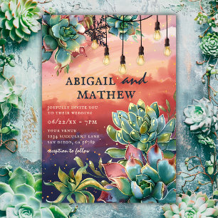Invitation Beau Succulent Cactus Sunset SoCal Mariage