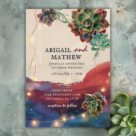 Invitation Beau Succulent Cactus Sunset SoCal Mariage