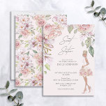 Invitation Beau Sweet sixteen Rose Rose Floral Anniversaire<br><div class="desc">Une belle et élégante invitation Sweet 16 anniversaire dans les tons rose et or. Cette belle invitation présente une fille glamour et branchée en robe rose fleurie, un sac à main à fleurs, et des bijoux étincelants, avec des arcs sur ses stilettos. Il y a un cadre floral coordonné au...</div>