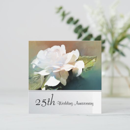 Invitation Beau Tea Rose 25e anniversaire Mariage (Debout devant)