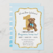 Invitation Beau Teddy Bear Vintage 1er anniversaire (Devant / Derrière)