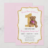 Invitation Beau Teddy Bear Vintage 1er anniversaire (Devant / Derrière)
