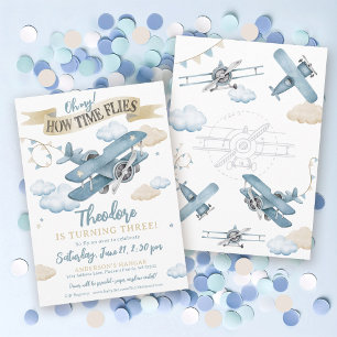 Invitation Beau Temps Vol Avion Blue Boy Fête d'anniversaire