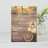 Invitation Beau tonneau en bois Patiné et fleurs orange (Debout devant)