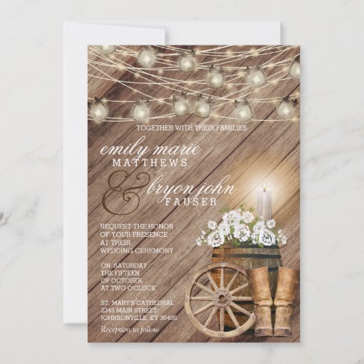 Invitation Beau tonneau en bois rustique et floral blanc (Devant)