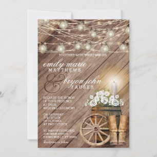 Invitation Beau tonneau en bois rustique et floral blanc
