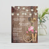 Invitation Beau tonneau en bois rustique et floral mauve (Debout devant)