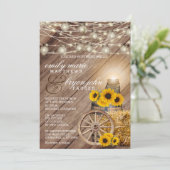 Invitation Beau tonneau en bois rustique et tournesols (Debout devant)