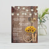 Invitation Beau tonneau en bois rustique et tournesols (Debout devant)