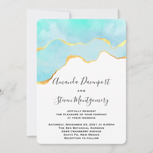 Invitation Beau vert tropical avec Mariage frontière or (Devant)