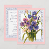 Invitation Beau Vintage Iris Bouquet Anniversaire (Devant / Derrière)