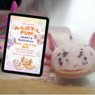 Invitation Beaucoup de plaisir Anniversaire Kawaii Axolotl
