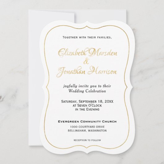 Invitation Beaucoup d'Eaux Écriture Élégante Formal Gold Scri (Devant)