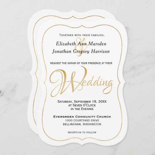 Invitation Beaucoup d'Eaux Écriture Élégante Formal Gold Scri (Devant / Derrière)