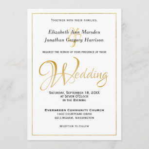 Invitation Beaucoup d'Eaux Écriture Élégante Noir Script Or
