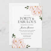 Invitation BeauRose Bleu Élégant 40e anniversaire (Devant / Derrière)