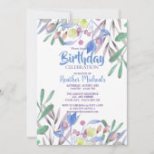 Invitation Beauté botanique Bleu Aquarelle Femmes Anniversair (Devant)
