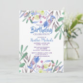 Invitation Beauté botanique Bleu Aquarelle Femmes Anniversair (Debout devant)