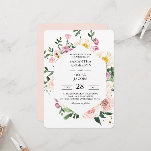 Invitation Beauté colorée moderne Aquarelle Fleurs (Devant/Arrière en situation)