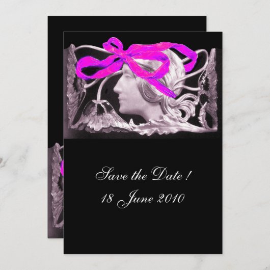 INVITATION BEAUTÉ ÉLÉGANTE / FEMME AVEC BOW ROSE ET FLEURS (Devant / Derrière)