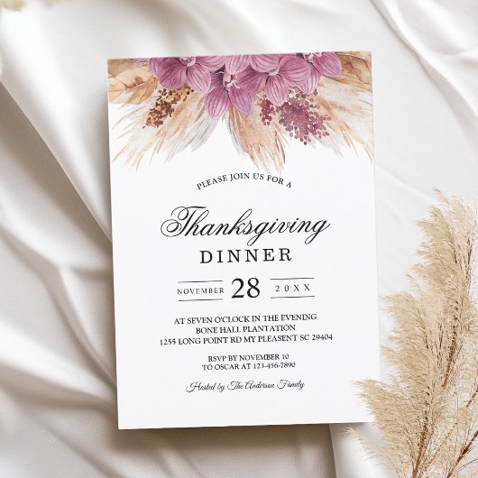 Invitation Beauté élégante moderne Orchidée rose & Pampas & O