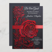 Invitation Beauté et la Bête Douce 16 Rose rouge (Devant / Derrière)