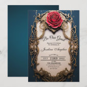 Invitation Beauté et la Bête Or et Rose Rouge Sweet 16 (Devant / Derrière)