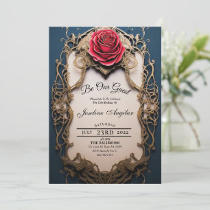 Invitation Beauté et la Bête Or et Rose Rouge Sweet 16