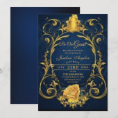 Invitation Beauté et la Bête Or Rose Sweet 16 (Devant / Derrière)