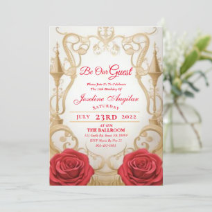 Invitation Beauté et la bête Rose Castle Sweet 16