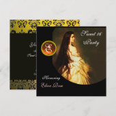 INVITATION BEAUTÉ ÉTERNELLE, SUCRÉ 16 JAUNE, DAMAS NOIR BLANC (Devant / Derrière)