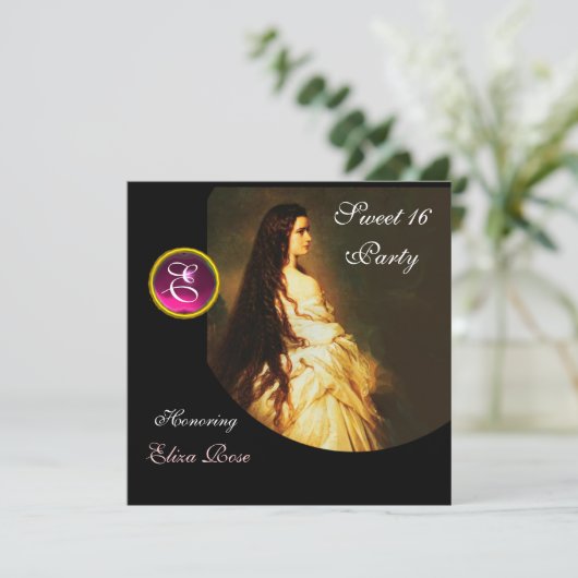 INVITATION BEAUTÉ ETHERNIÈRE, DOUCE 16, ROSE, NOIR, DOMMASQUE (Debout devant)