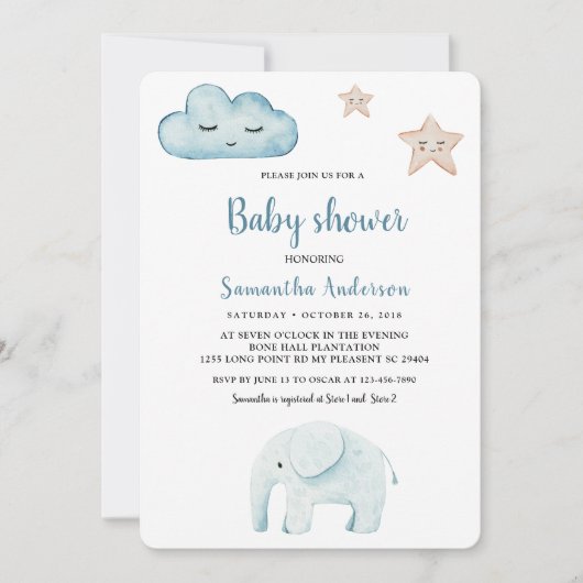 Invitation Beauté Pastel Blue Elephant (Devant)