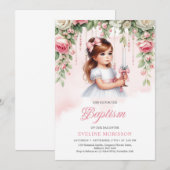 Invitation Beauté petite fille avec chandelle blush rose cour (Devant / Derrière)