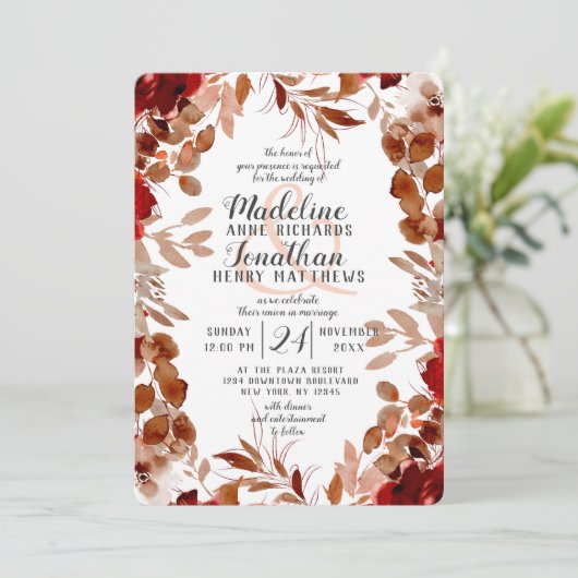 Invitation Beauté rustique Floral Automne Harvest Mariage fro (Debout devant)