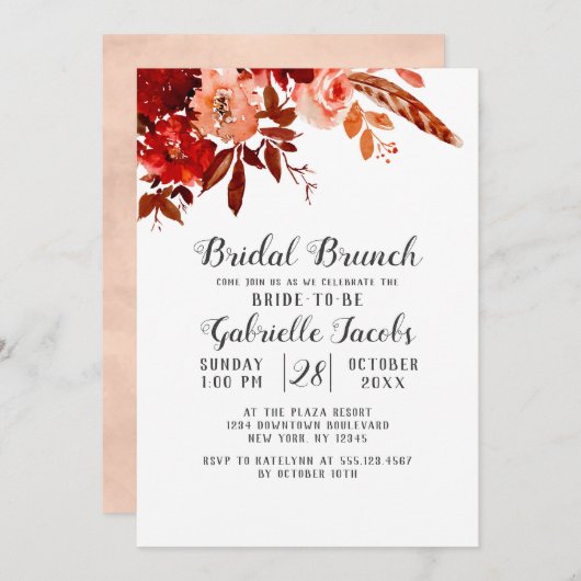 Invitation Beauté rustique Floral Boho Chic Bridal Brunch (Devant / Derrière)