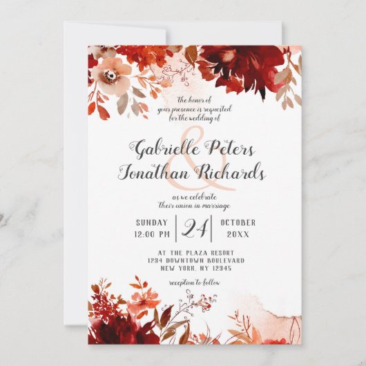 Invitation Beauté rustique Floral Drop Mariage d'aquarelle (Devant)