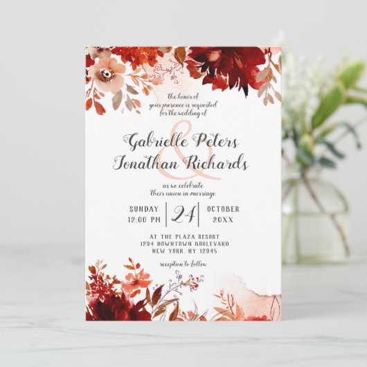 Invitation Beauté rustique Floral Drop Mariage d'aquarelle (Debout devant)