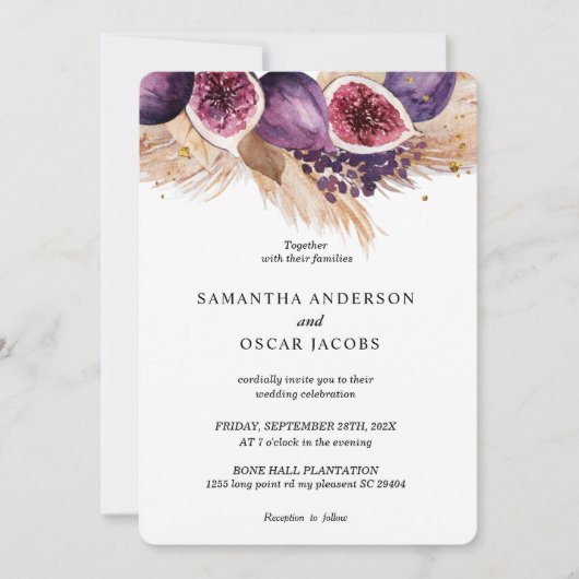 Invitation Beauté tendance violet Figs & Pampas (Devant)