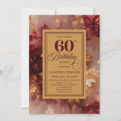Invitation Beautiful 60th Birthday Burgundy Roses Gold Invite (Devant)