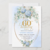 Invitation Beautiful Boho Dusty Blue Floral Gold 60 Birthday (Devant)