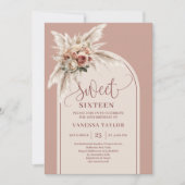 Invitation Beautiful Boho Dusty Pink Pampas Floral Arch 16th (Devant)
