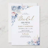 Invitation Beautiful Bridal Shower with Flowers Blue Tones (Devant)