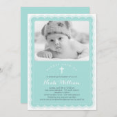 Invitation Beautiful Lace Baptism Invite Blue (Devant / Derrière)