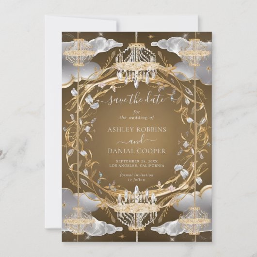 Invitation Beautiful Opulent Gold and Crystals Save The Date (Devant)