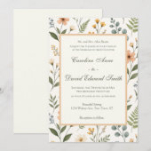 Invitation Beautiful Pastel Neutral Wildflowers and Ferns (Devant / Derrière)