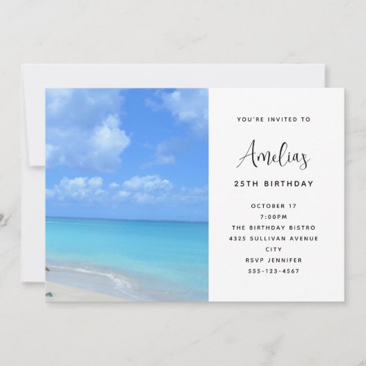 Invitation Beautiful Turquoise Tropical Beach Birthday (Devant)