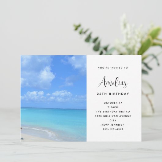 Invitation Beautiful Turquoise Tropical Beach Birthday (Debout devant)